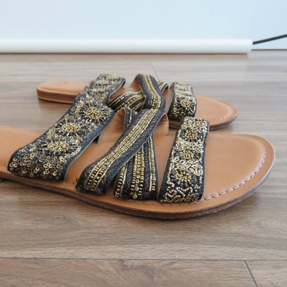 ANTHROPOLOGIE JASPER & JEERA La Plata Boho Beaded Slide Sandals - Size US 7.5 - Picture 7 of 14